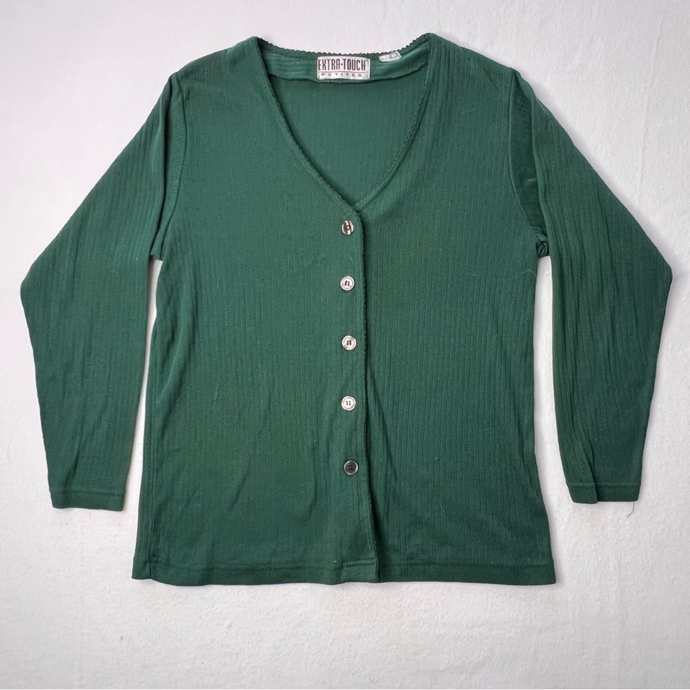 Extra Touch - Vintage - Green Cardigan Sweater - Women’s - Petite